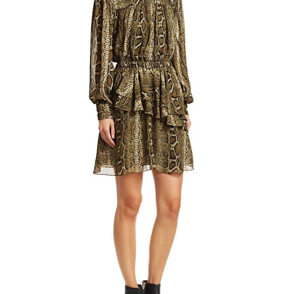 Isabel Marant Etoile Java Python Print Mini Dress A-Line Ruffled S New 222967 - Picture 4 of 11